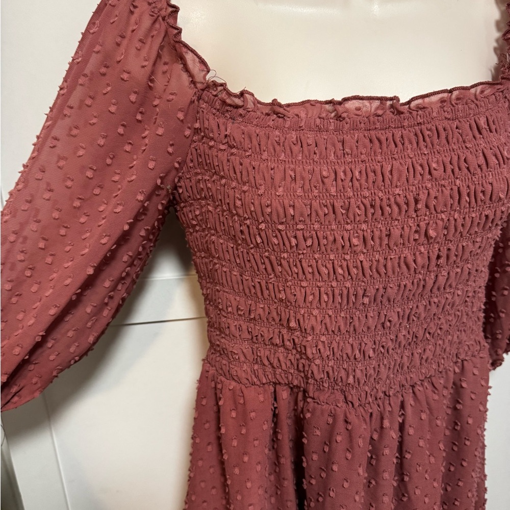 Mimi Chica Textured Long Sleeve Dress in Dusty Rose